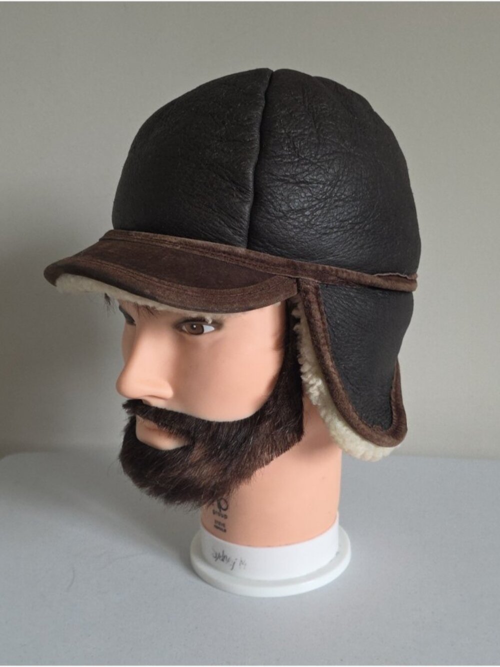 Paul Leinburd by CrownCap | Shearling Aviator Cap Hat Brown Vintage Sz M